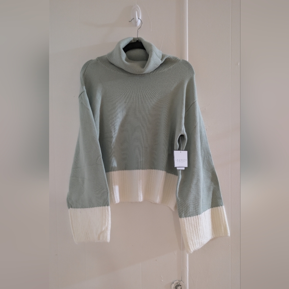 Laundry By Shelli Segal Sage and Cream And Mint Turtleneck Sweater Bell Sleeves - Picture 2 of 15